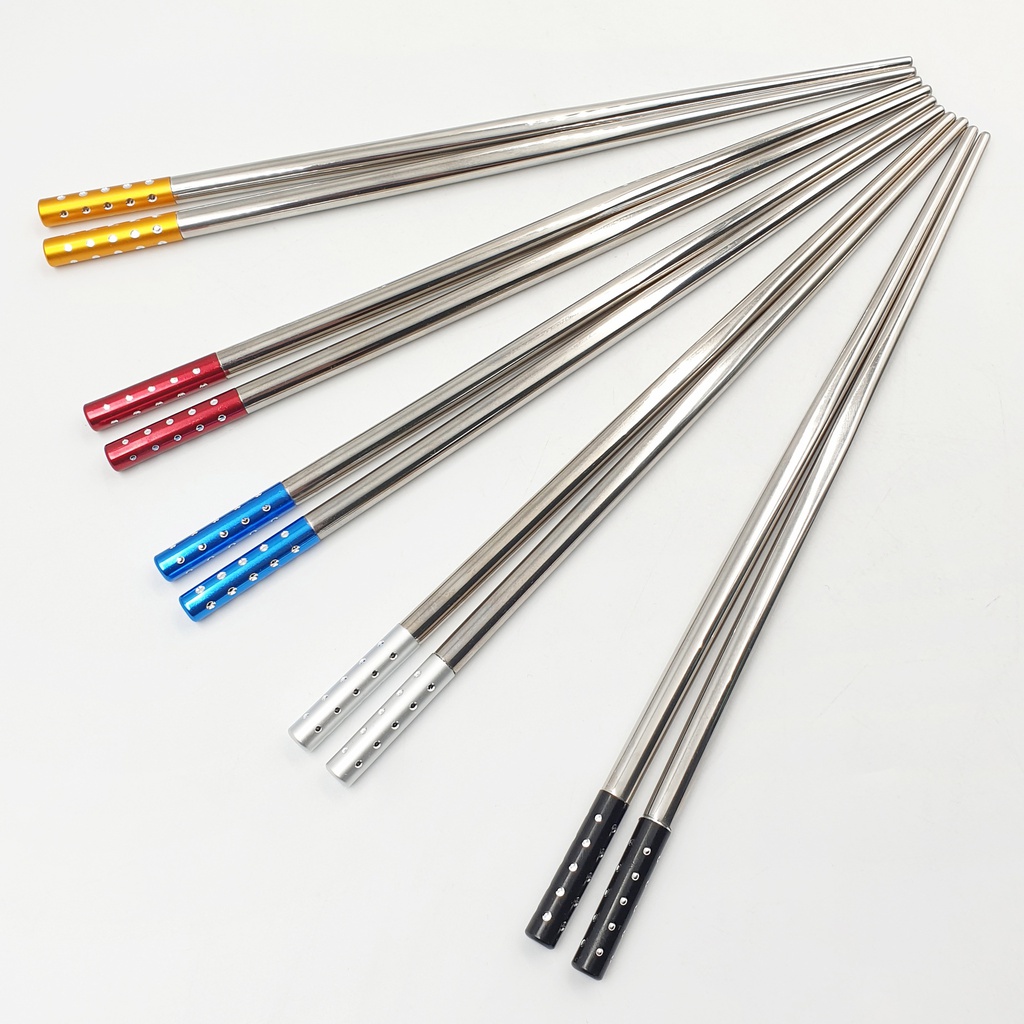 ตะเกียบ ด้ามสีเพชร 24ซม. SUS304 (เงิน-ฟ้า) (240​คู่)