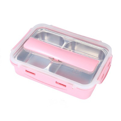 กล่องเบนโตะ 4ช่อง 19.5x27x7.5ซม. (Pink) (48ใบ)