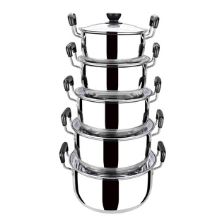 หม้อ 2 หู 5 ใบชุด 18-20-22-24-26ซม. ฝาแก้ว(4ชุด)