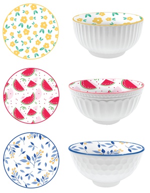 CM475-05-FS  คุ้มค่าถ้วยกลมเซรามิค คละลาย 4.75นิ้ว (24 ใบ)